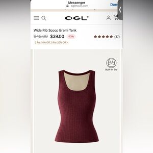 OGL - NWT! 2XL Burgundy Ribbed Scoop Tank